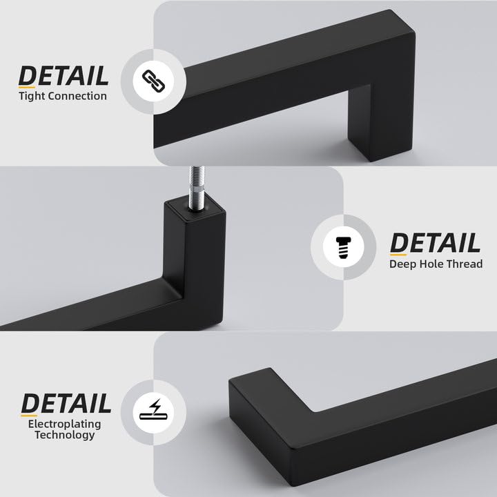 Goldenwarm 10 Pack Black Square Bar Cabinet Pull Drawer Handle Stainless Steel Modern Hardware for Kitchen and Bathroom Cabinets Cupboard,Center to Center 6-1/4in(160mm) Kitchen Cupboard Handles - Image 4